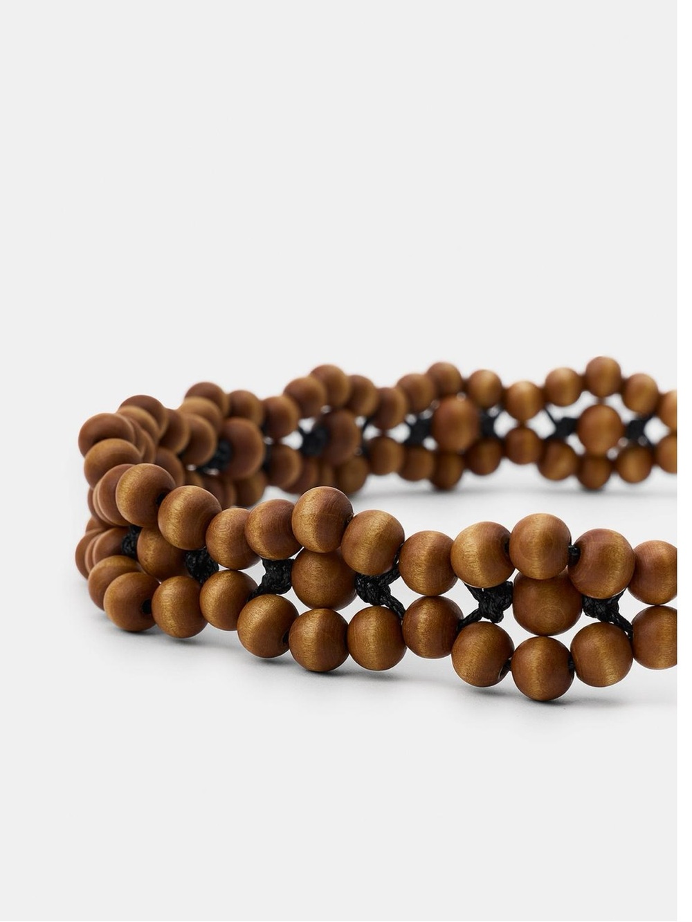 Zara Brown Wooden Beaded Belt with Black Cord Details - Picture 2 of 4